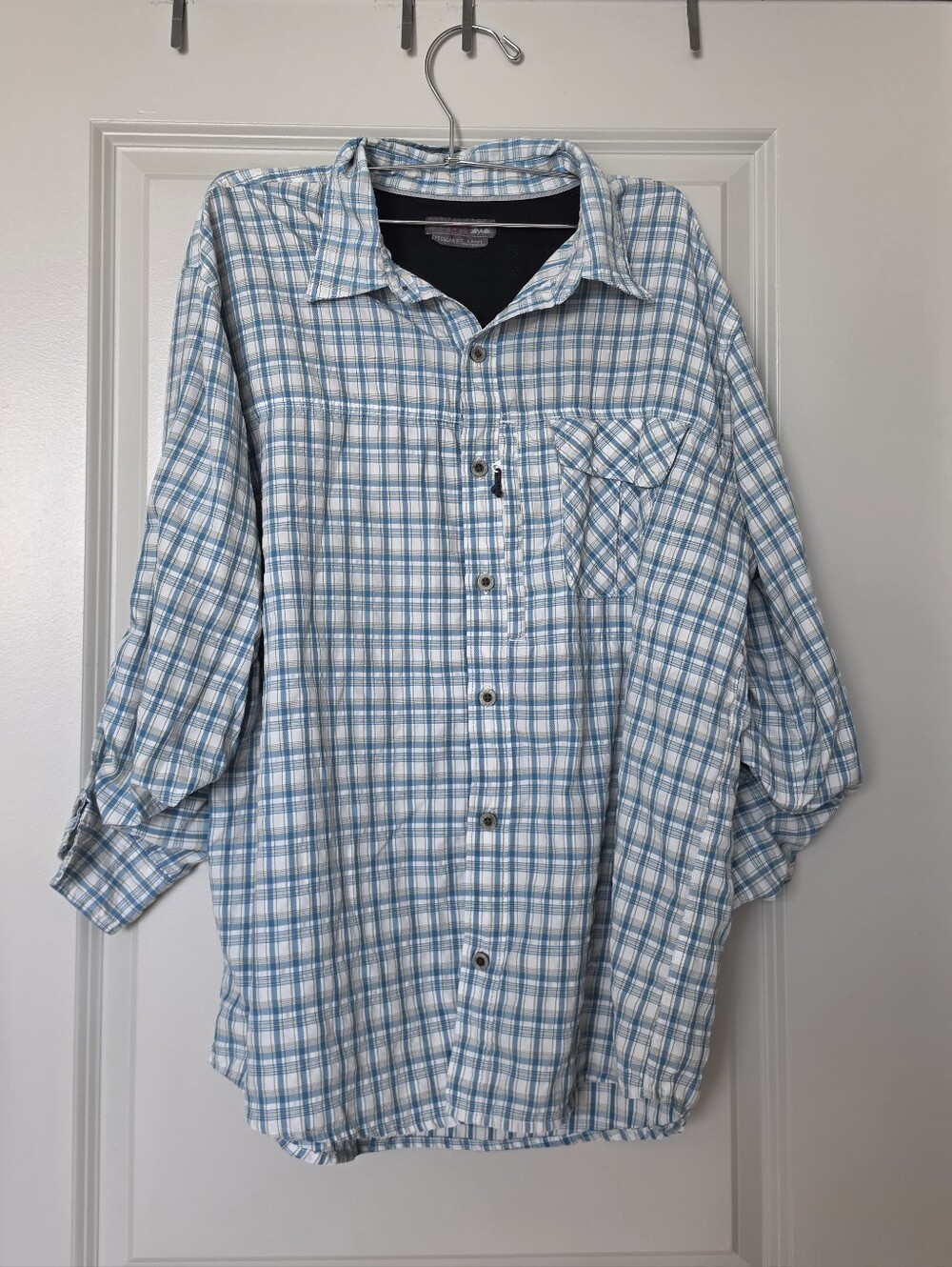 Wrangler Blue and White Plaid Button-Down Shirt